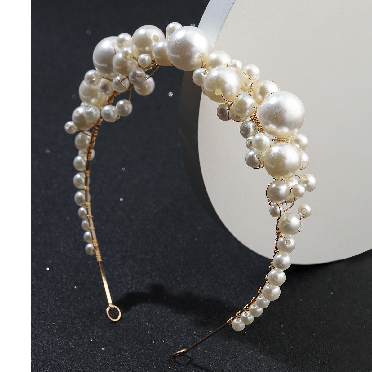 Retro bride headwear with simple pearl headbands - Korvel