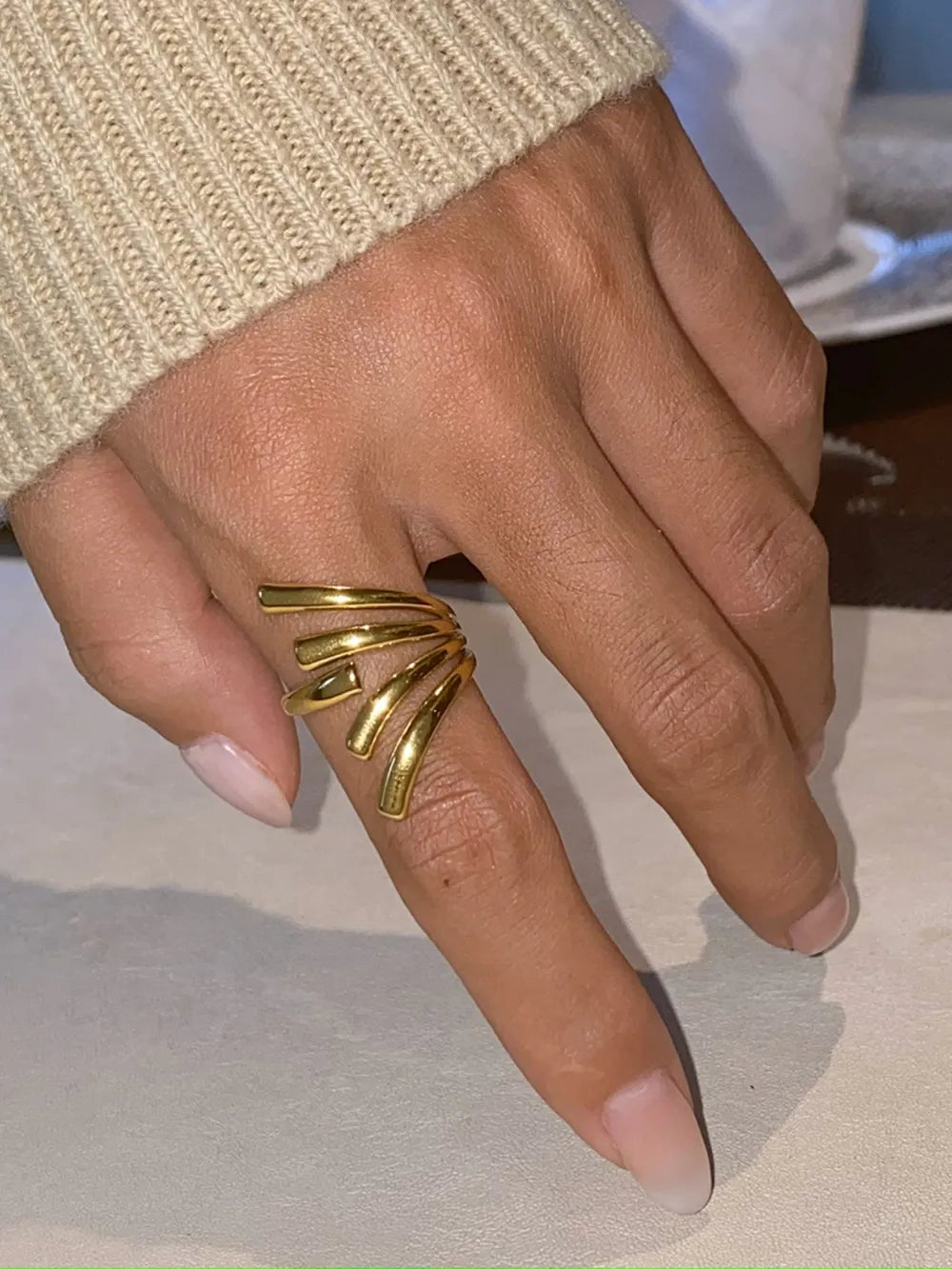 18K Gold-Plated Stainless Steel Irregular Open Ring - Korvel