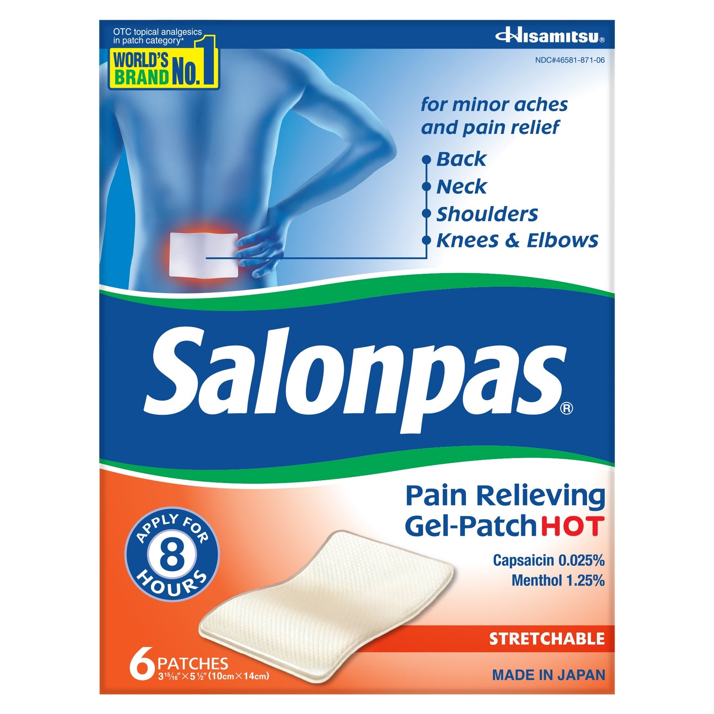 Parche de Gel Caliente Estirable para Alivio del Dolor Salonpas