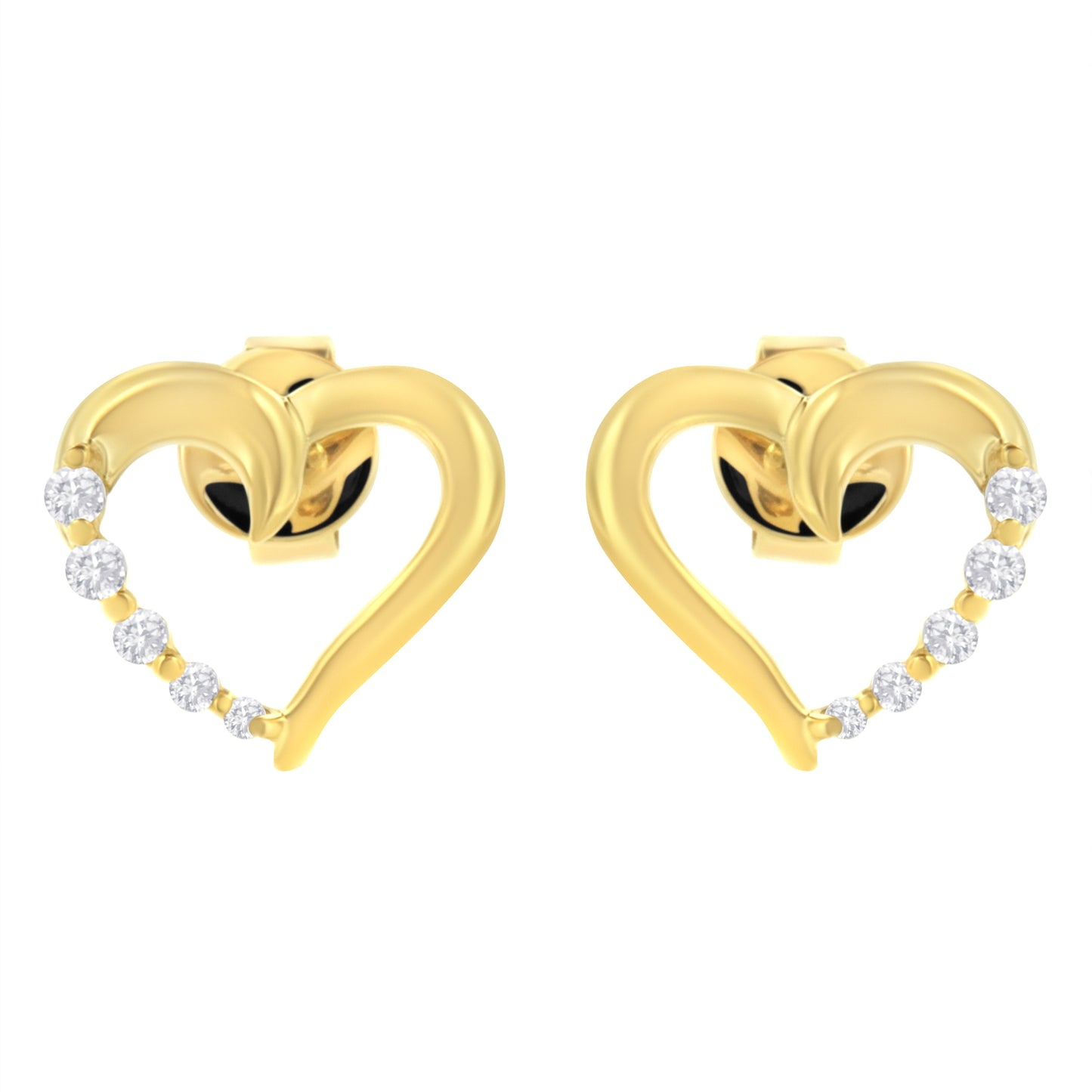 14K Yellow Gold Diamond Journey Heart Hoop Earrings