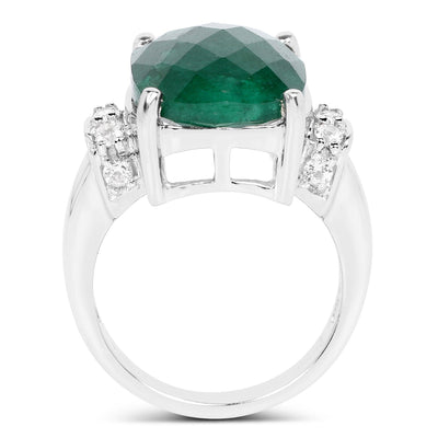 8.50 Carat Dyed Emerald & White Topaz Sterling Silver Ring