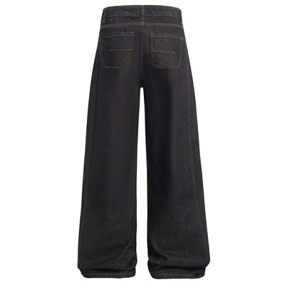 American High Street Design Denim Wide Leg Long Pants Men's Vibe Trendy Side Pleated Loose Casual Trousers - Korvel