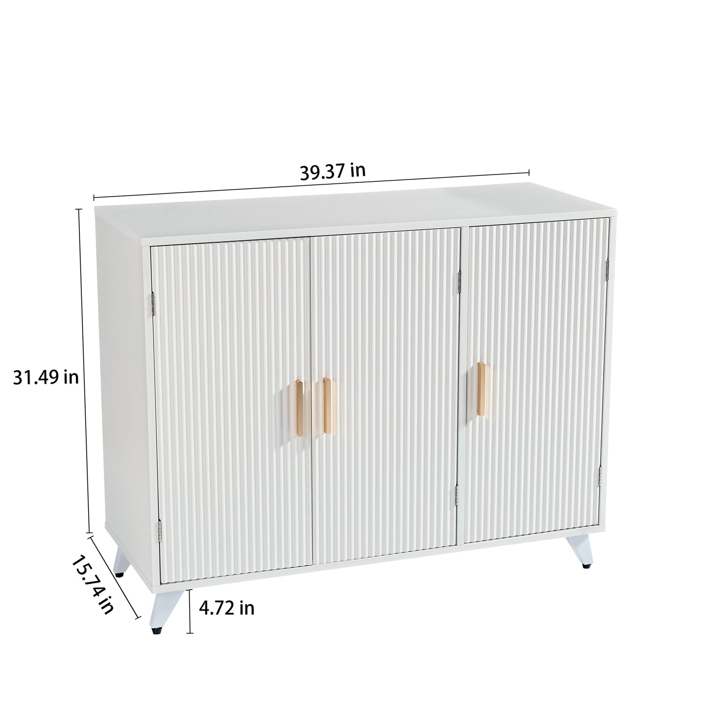 ideboard with wavy texture buffet cabinet, white accent cabinet with door, modern bookcase for kitchen living room - Korvel