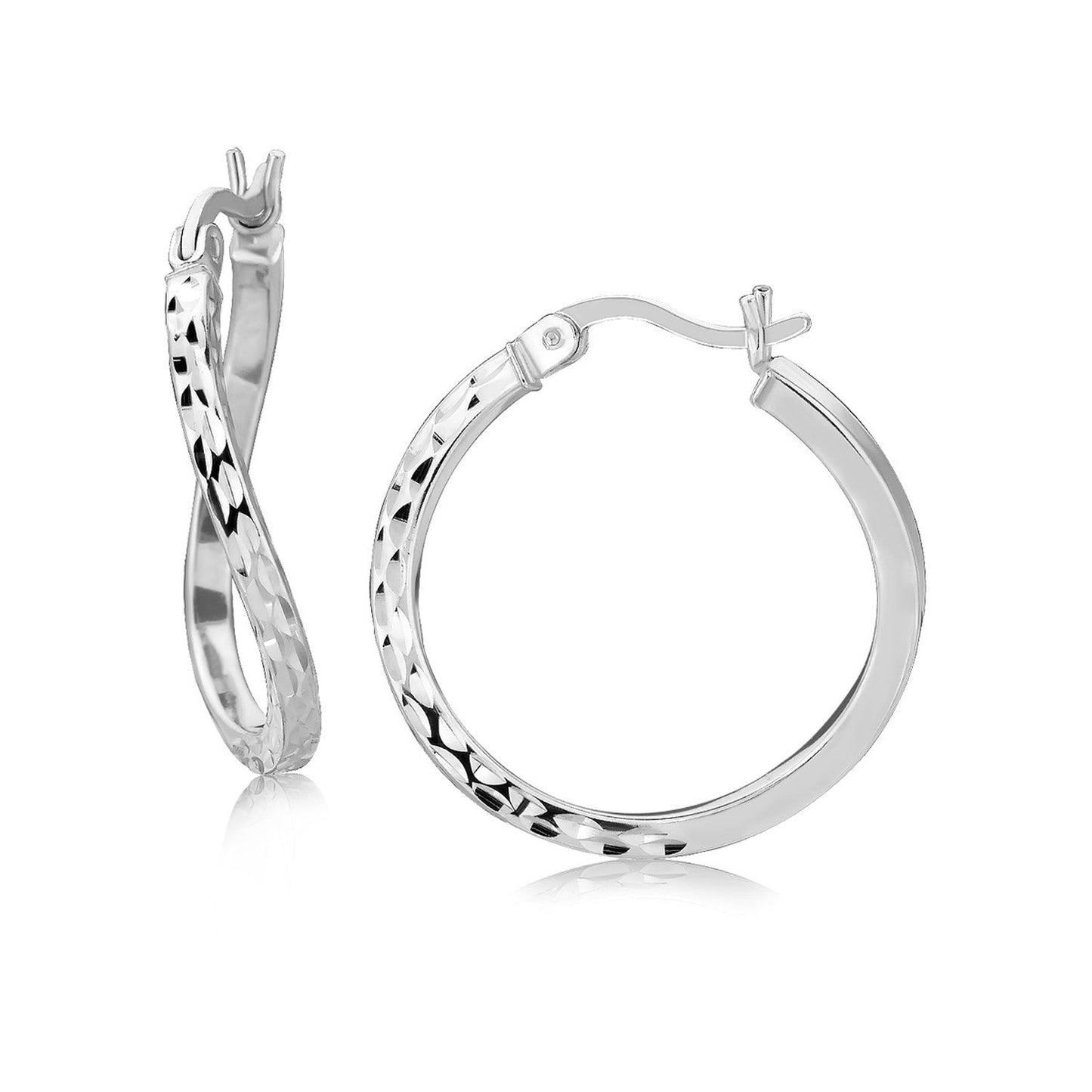 Sterling Silver Rhodium Plated Twist Hoop Earrings - 20mm