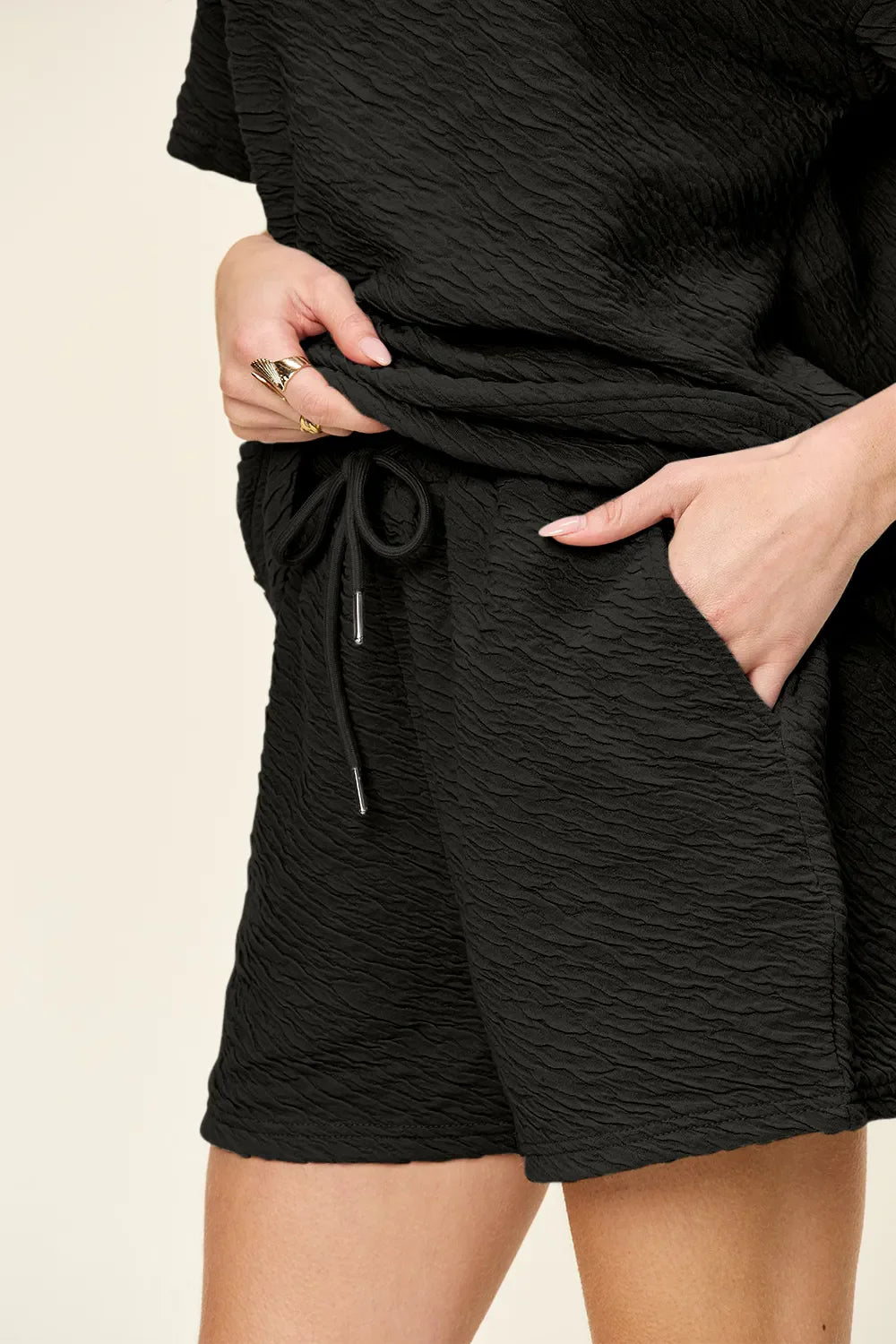 Double Take Full Size Texture T-Shirt and Shorts Set