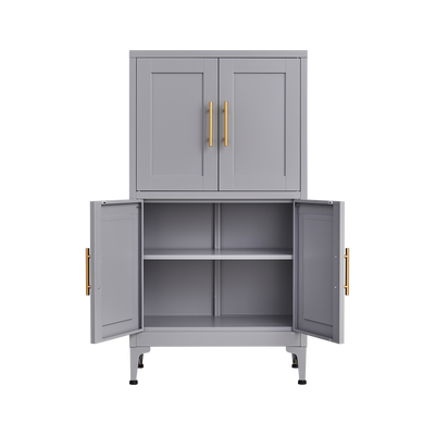 Grey metal kitchen storage cabinet, kitchen pantry storage cabinet with door and shelf, adjustable leveling feet - Korvel