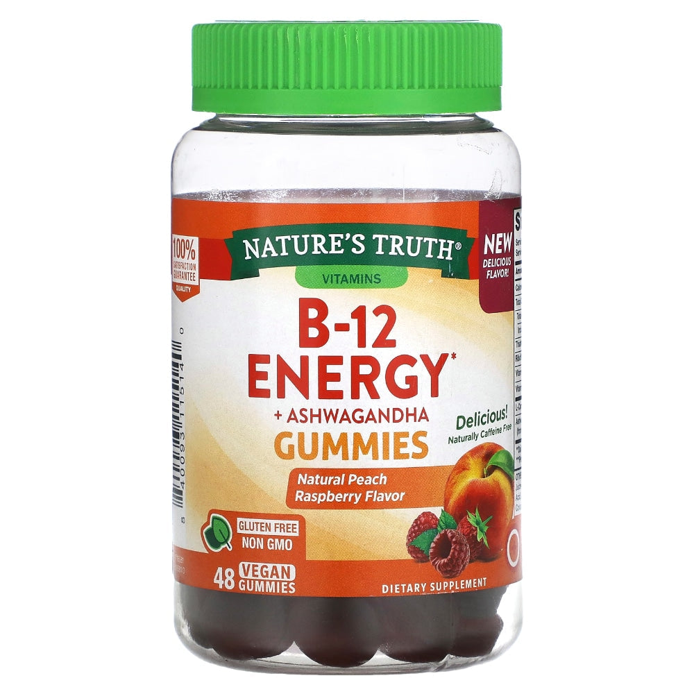 Gommes véganes B-12 Énergie de Nature's Truth - Saveur pêche-framboise