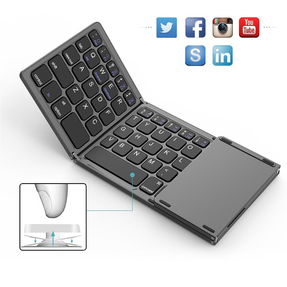 Mini wireless three-fold Bluetooth keyboard Bluetooth wireless folding with touch panel BO33 rechargeable keyboard - Korvel