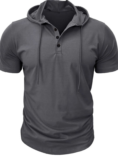 Men's Plus Size Casual Hooded Henley T-Shirt