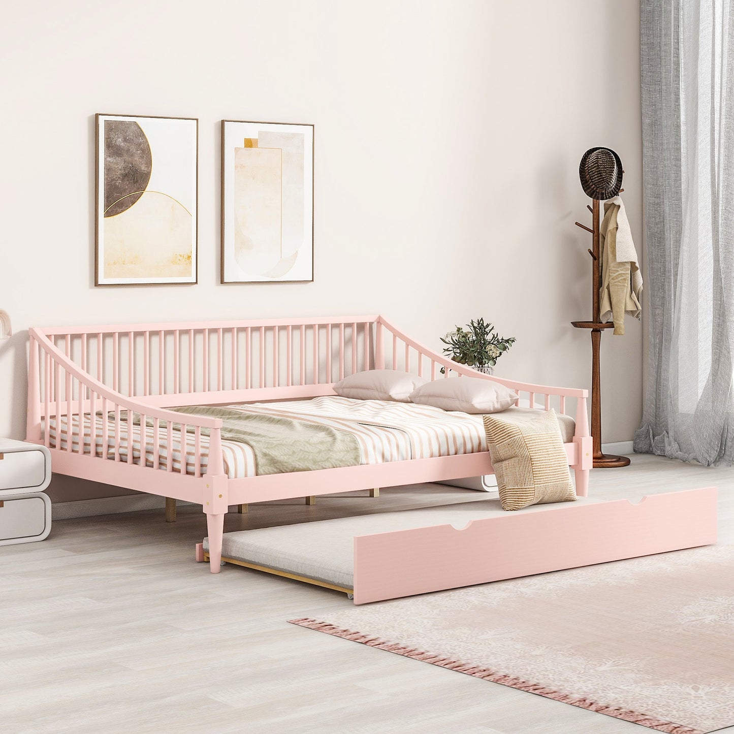 Full Size Pink Daybed with Trundle and Support Legs
