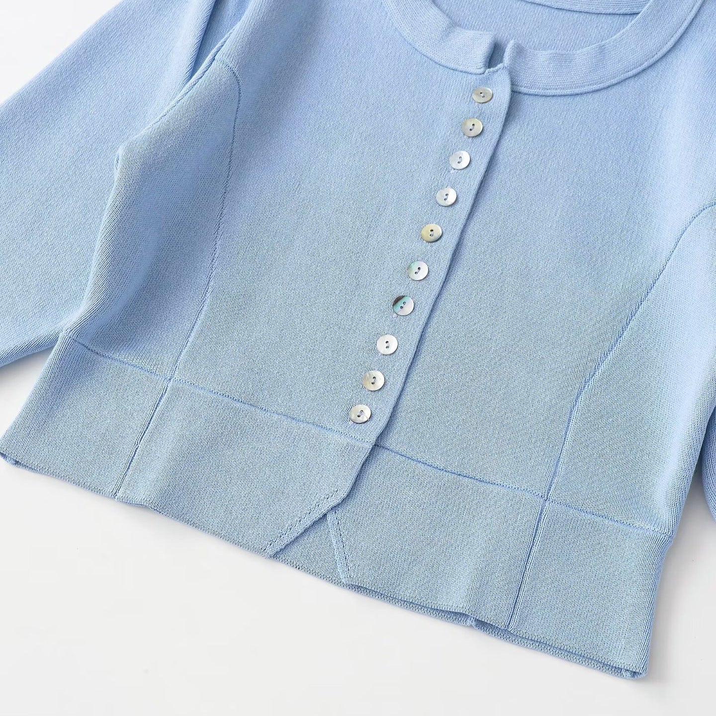 Cardigan à col rond en tricot bouffant chic
