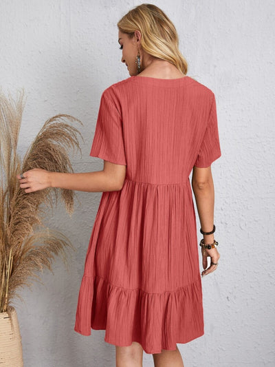 Classic V-Neck Short Sleeve Dress for Women
