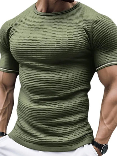 Men's Plus Size Textured Round Neck Contrast Trim T-Shirt