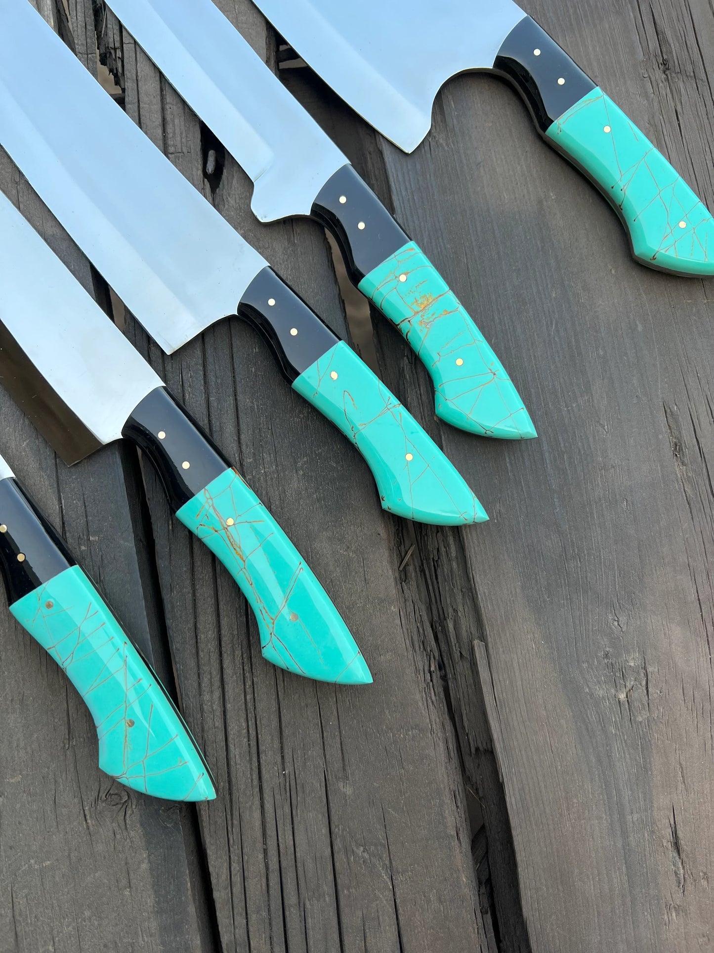 Premium 13-Inch Stainless Steel Knife Set with Epoxy Resin Handle & Leather Sheath - Korvel