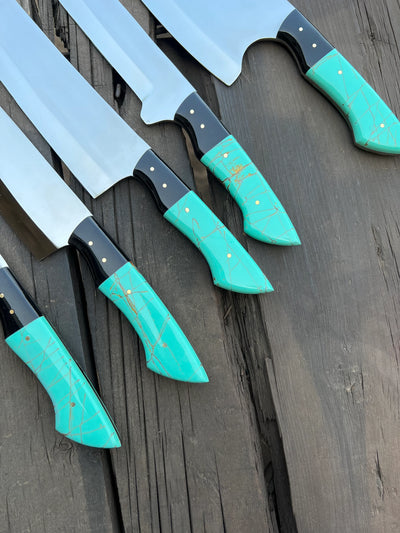 Premium 13-Inch Stainless Steel Knife Set with Epoxy Resin Handle & Leather Sheath - Korvel