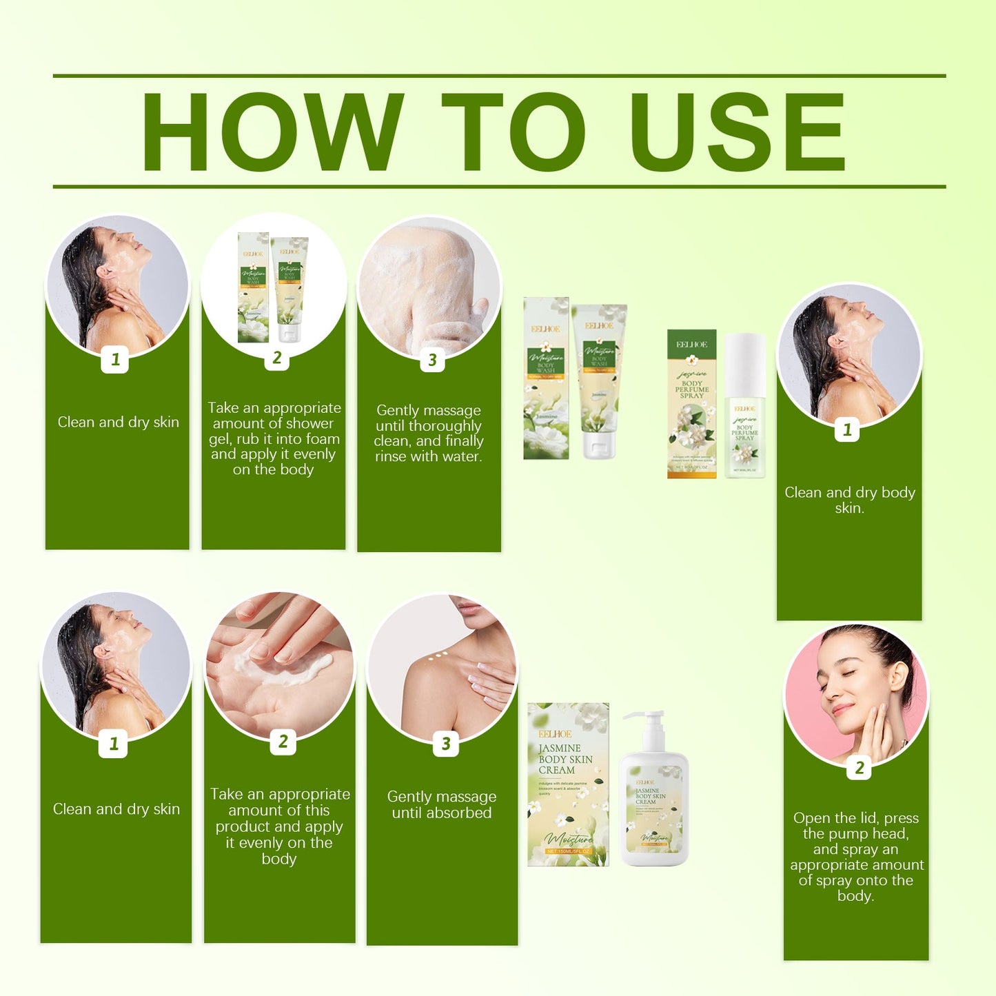 Ensemble de soins du corps au jasmin - Nettoyer et hydrater