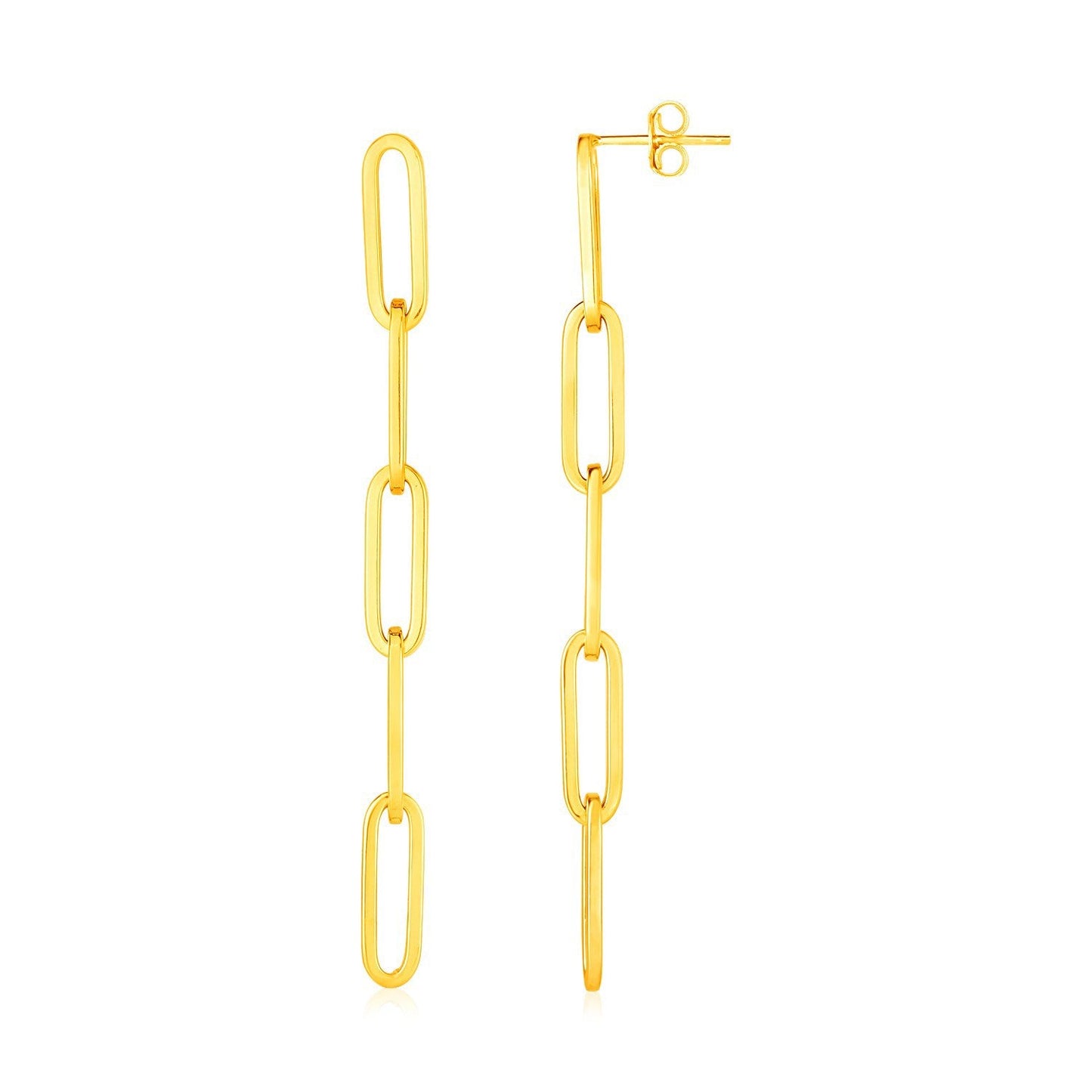 Boucles d'oreilles en chaîne en papier clip à cinq maillons en or jaune 14K