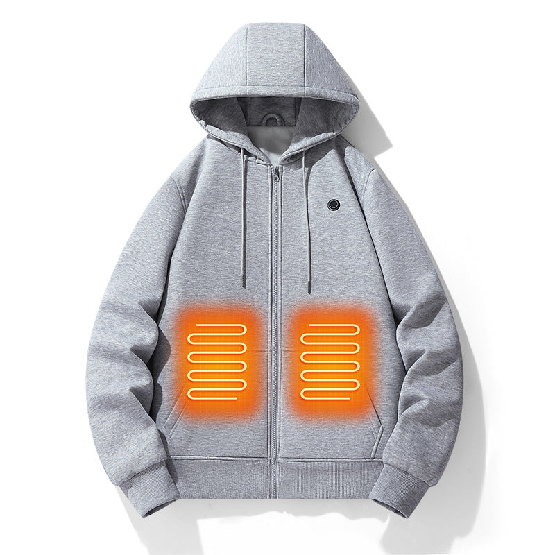 European and American zipper cardigan heating hoodie intelligent hooded five zone heating jacket outdoor warm electric clothing for men - Korvel