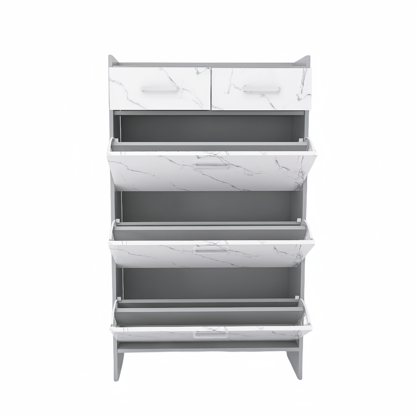High Glossy Marble Color Shoe Rack with 3 Doors and 2 Drawers