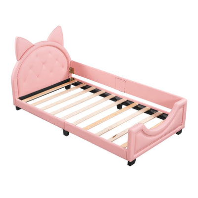 Twin Size Upholstered Daybed with Carton Ears Shaped Headboard Pink - Korvel