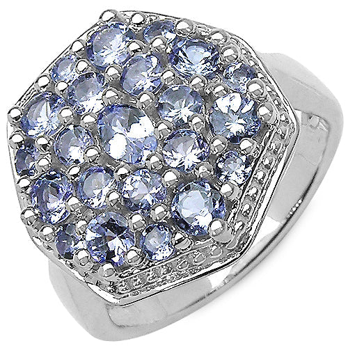 Anillo de Clúster de Tanzanita Genuina de 1.61 Quilates en Plata Esterlina