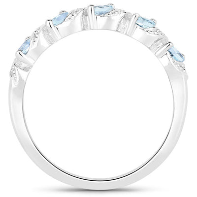 0.54 Carat Genuine Aquamarine & White Topaz Sterling Silver Ring