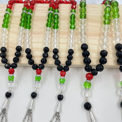 33 prayer beads in Palestinian flag colored crystal glass - Korvel