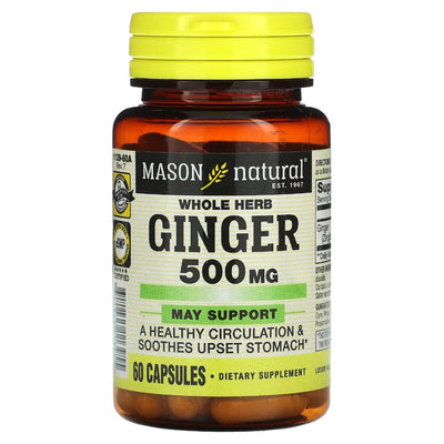 Cápsulas de Suplemento Herbal Premium de Jengibre Mason Natural 500 Mg