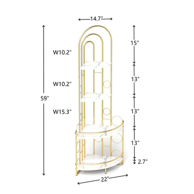 Gold 4-Tier Corner Bookshelf, Modern Style, Plant Stand with Metal Frame - Korvel