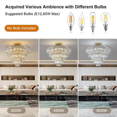 Gold Crystal Chandeliers,5-Tier Round Semi Flush Mount Chandelier Light Fixture,Large Contemporary Luxury Ceiling Lighting - Korvel