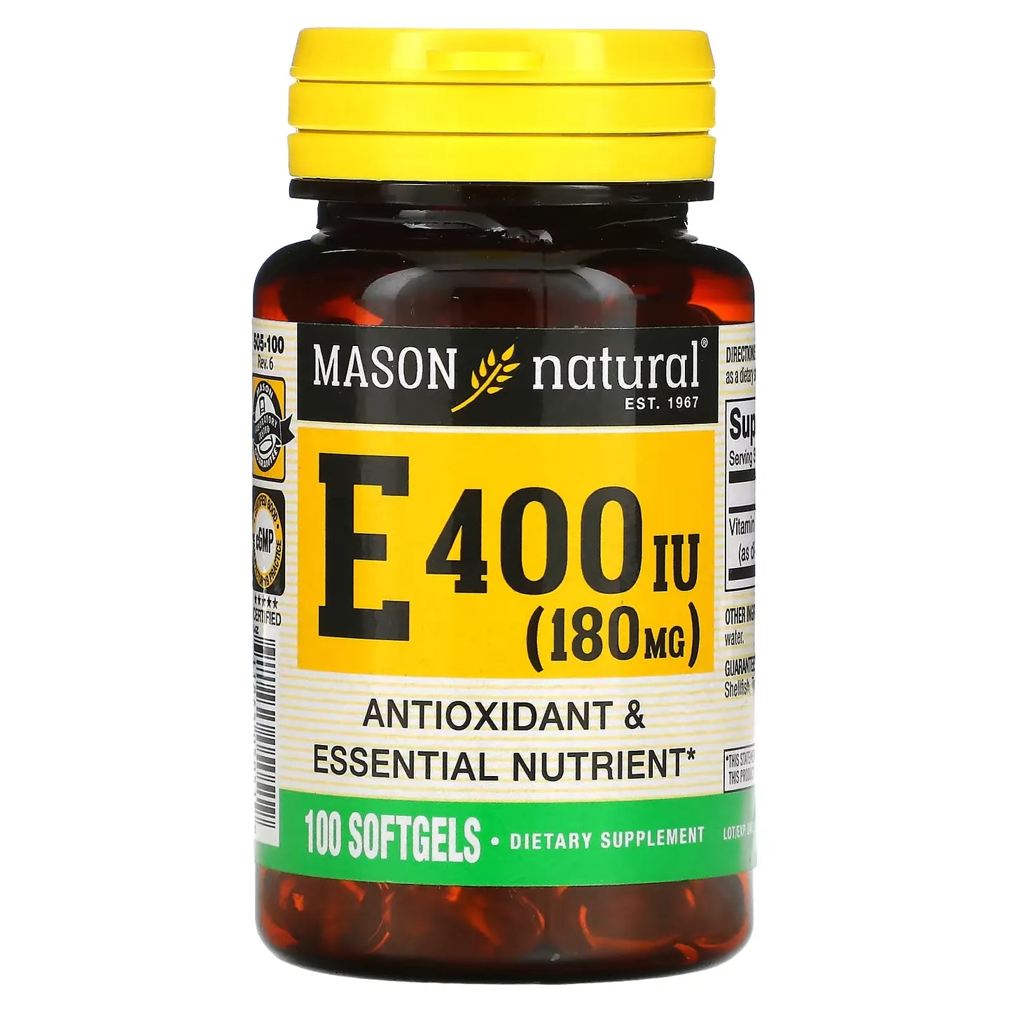 Mason Natural Vitamine E 400 UI - 100 Gélules Molles
