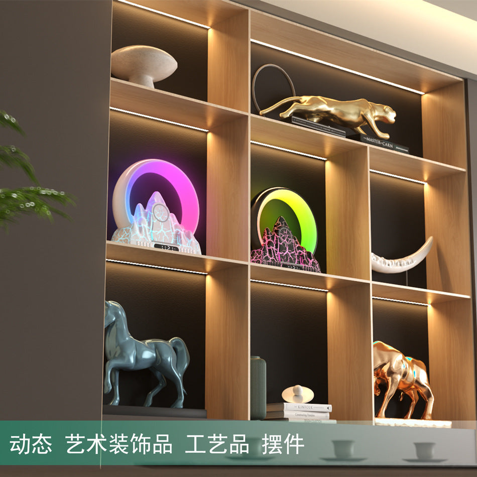 Smart Tuya APP Sunrise Flame Mountain Alarm Clock Night Lights 15W Wireless Charing BT Speaker White Noise LED Table Lamp - Korvel