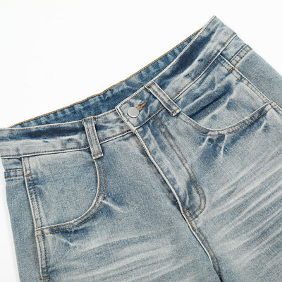 Punk Washed Gradient Wave Pattern Denim Pants Men's Loose Wide Leg Long Trousers Vibe Trendy Distressed Straight Leg Jeans - Korvel