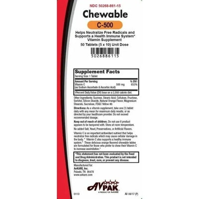 AvKare Vitamin C-500 Chewable Tablets - 500 Mg