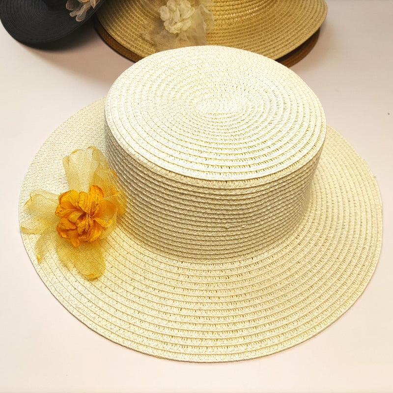 Chapeau de plage en raffia pour femmes à sommet plat