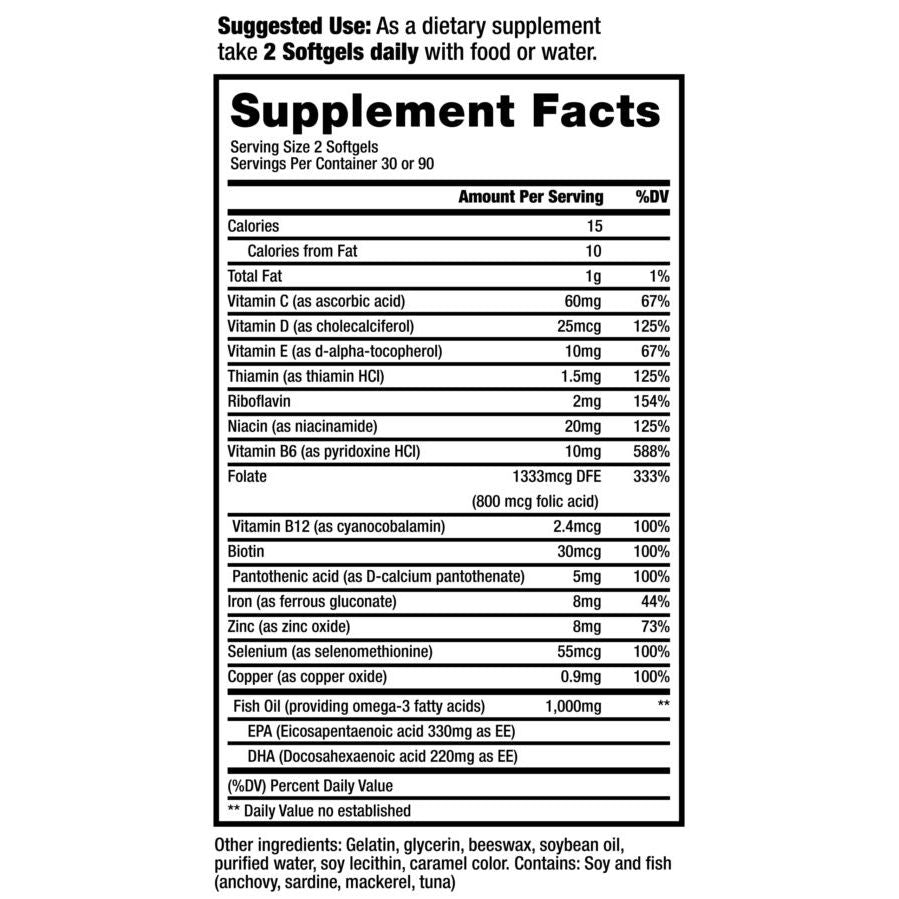 Nephroceuticals ProRenal+D Multivitamínico con Aceite de Pescado Omega-3 - Suministro para 90 Días