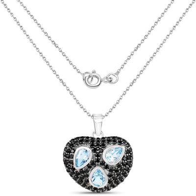 3.52 Carat Blue Topaz & Black Spinel Sterling Silver Pendant