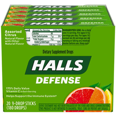 Halls Defense Gotas de Suplemento de Vitamina C - Cítricos Variados