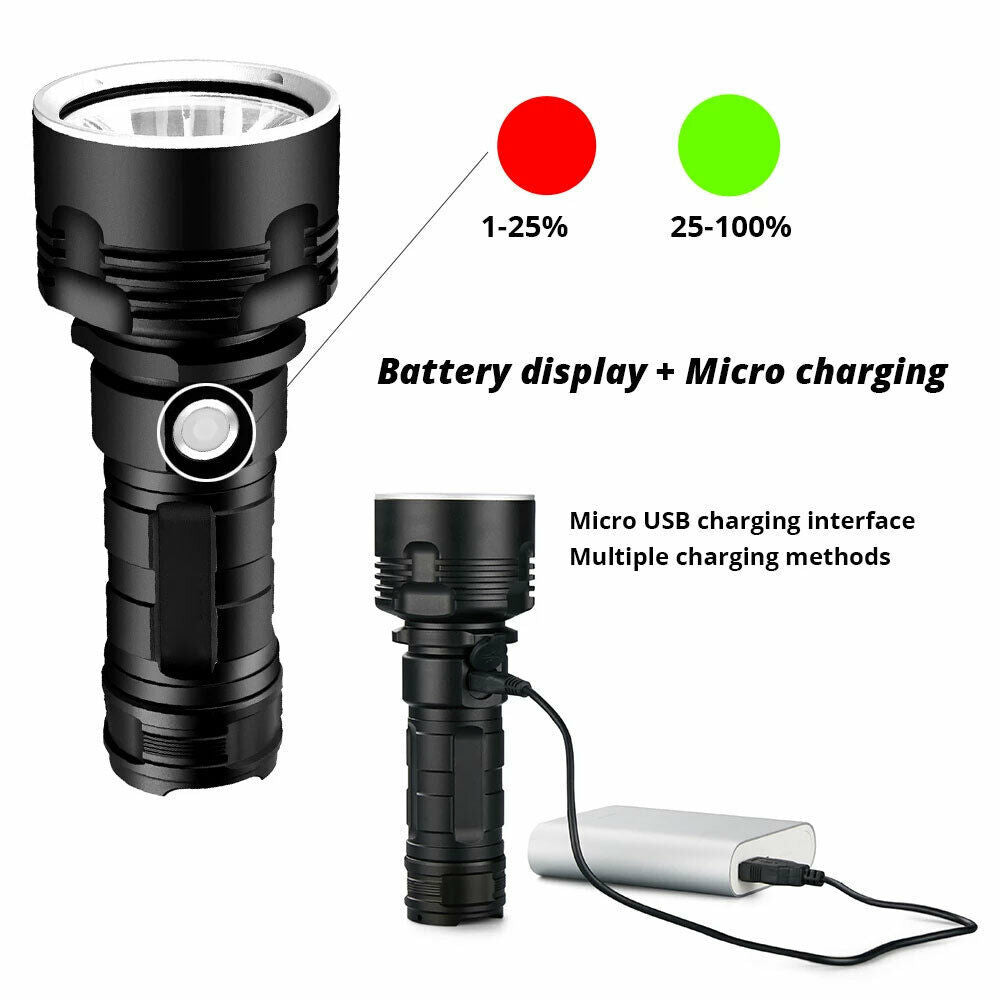 New P50 Strong Light Fixed Focus Flashlight Power Display USB Charging Outdoor Lighting Strong Light Flashlight - Korvel