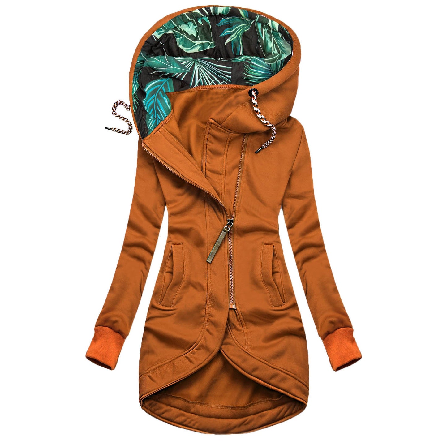 Chaqueta de Manga Larga con Capucha de Color Sólido Impresa