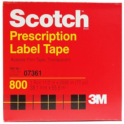 Scotch Prescription Label Tape 800 Clear, 1.5 In x 72 Yd
