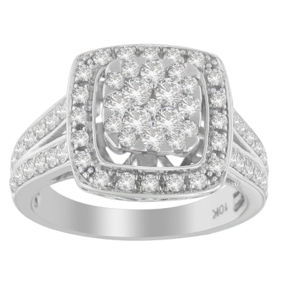 Anillo de Compromiso de Diamantes en Clúster de Oro Blanco de 10K - Talla 6-1/2