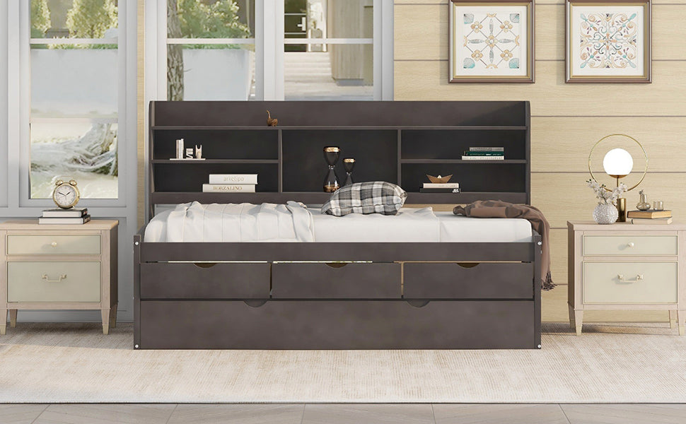 Twin Size Wooden Captain Bed with Storage and Trundle - Antique Gray