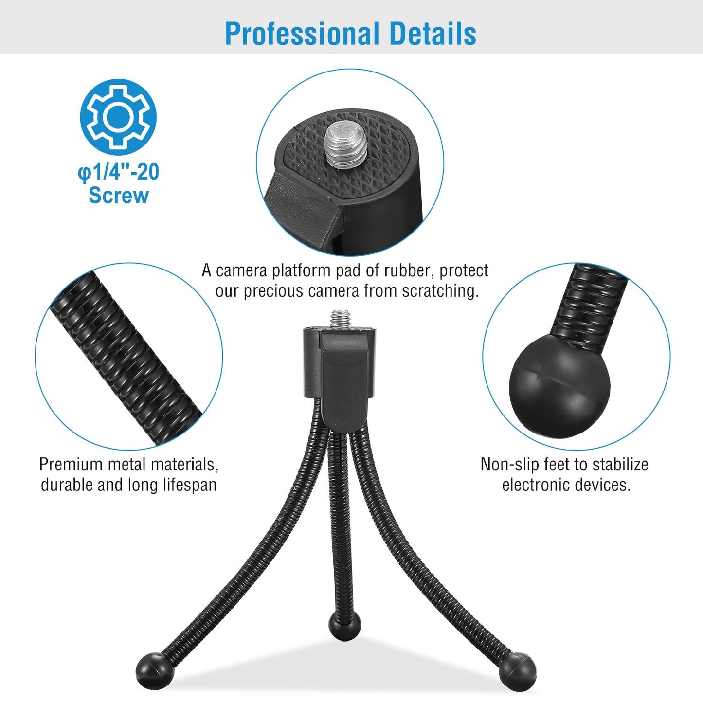 LJG Flexible Tabletop Tripod Stand for Cameras & Mini Projectors