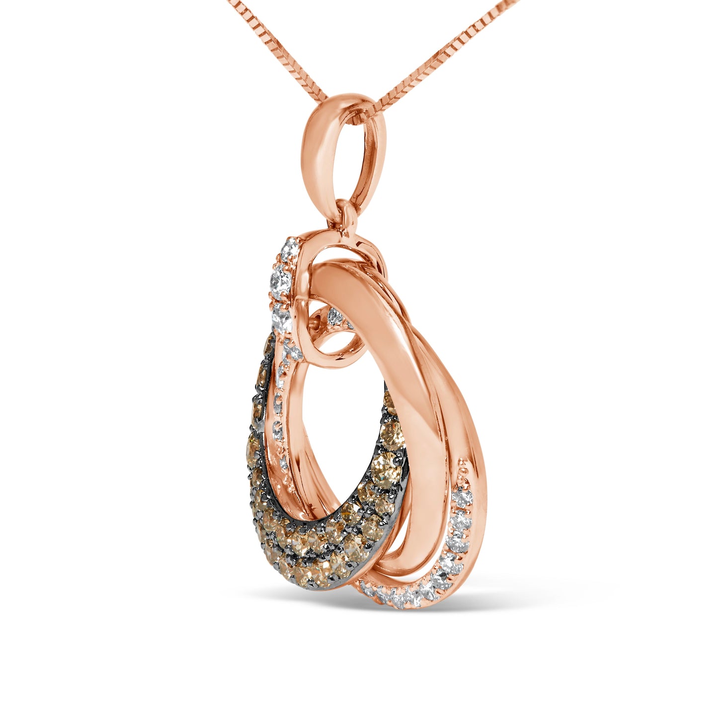Collier Pendentif en Diamant en Or Rose 14K avec Cercles Entrelacés