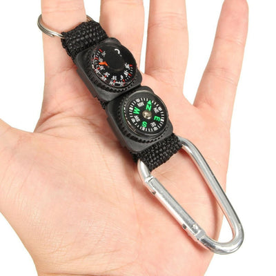 Mini Multifunction 3 in 1 Compass Thermometer Carabiner - Korvel