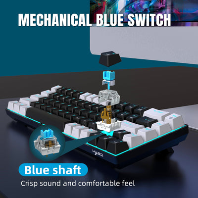 68 keys, 60% keyboard, customized color blocked keycaps, RGB mechanical keyboard, MINI set, plug-in blue axis ice blue disc - Korvel