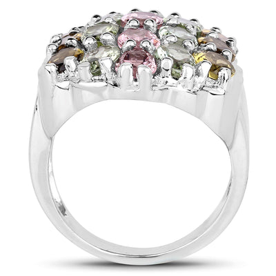 Bague en cluster de tourmaline véritable de 6,74 carats en argent sterling