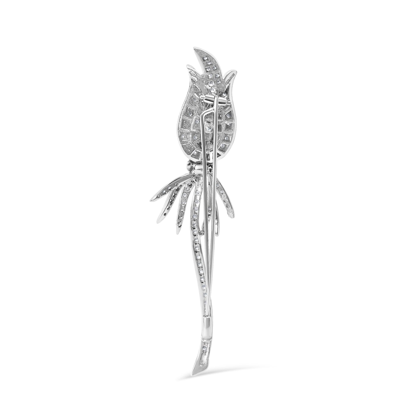 Broche de Tulipán de Diamantes en Oro Blanco de 18K