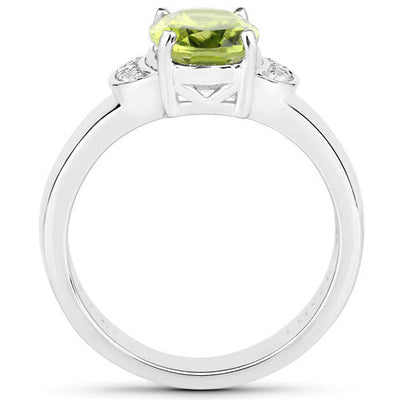 1.76 Carat Genuine Peridot and White Zircon Sterling Silver Ring
